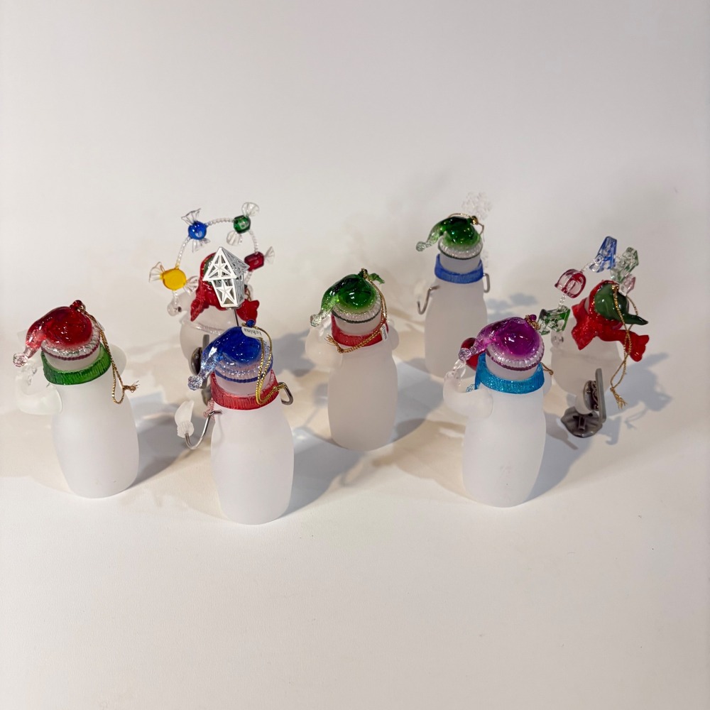 Vintage Frosted Glass Snowman Christmas Ornaments Set of 6 Colorful Holiday - Picture 4 of 4